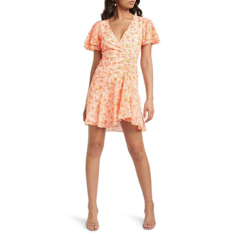 Ever New Joanna Ruched Mini Dress In Floral Apricot Harvest Orange Size 6
